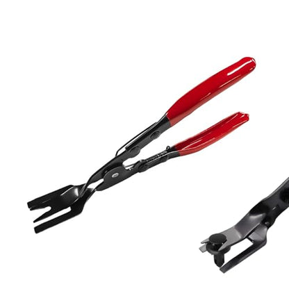 Panel Clip Removal Plier, Automotive Door Panel Upholstery Trim Clips Removal Tool Pliers, Remove Push Pin and Press in Trim Clip Fasteners Lift Action Plier, Car Accessories (Red) - color: Red