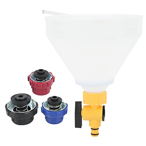 Coolant Filling Funnel Kit, Spill Proof Radiator Funnel with Brass Flow Valve and Air Bleeder Line, for