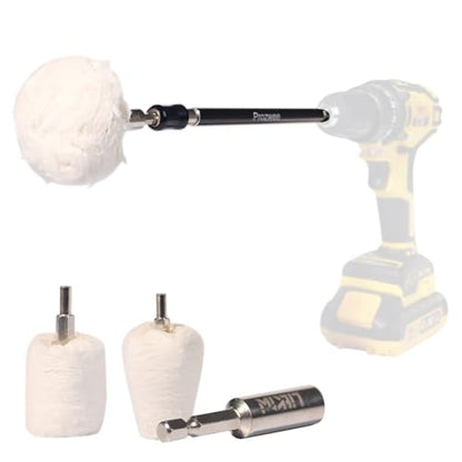 Buffing Pad Polishing Wheel Kits,with 1/4" Hex Shank & Extend Bar | Extended Graspable Design, Providing Stable Control,Wheel Shaped Polishing Tool for Metal Aluminum,Stainless Steel,Chrome,etc