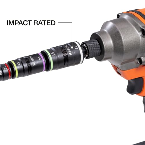 Klein Tools 32934M Impact Driver, 8-in-1 Metric Socket Set, 4 Flip Sockets with 7, 8, 10, 12, 13, 14, 15 and 17mm Nut Driver Sizes, Impact Rated 6-1/2-Inch Shaft - style: 8-in-1
