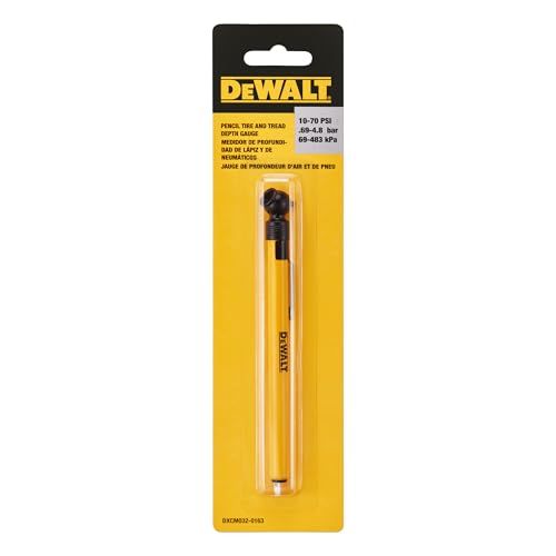 DEWALT Pencil Tire Pressure Gauge with Tread Depth Gauge, 10-70 PSI, Compact Size with Metal Clip, Durable Design for Accurate Measurement, Automotive Tool for Cars and Motorcycles