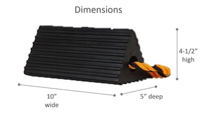 PRO SOURCE Black Rubber Wheel Chocks with Reflective Rope: 13 lb, 9.6" W x 4.3" H x 5" D, Set of 2
