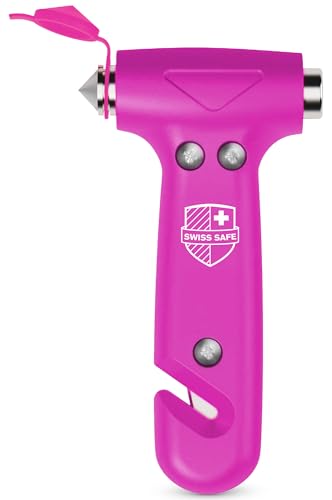 Swiss Safe 5-in-1 Emergency Car Safety Hammer – Car Window Breaker & Seatbelt Cutter, Heavy-Duty Escape Tool for Vehicle Emergencies and Auto Kits – Pink, 1 Pack - color: Pink, size: 1-Pack