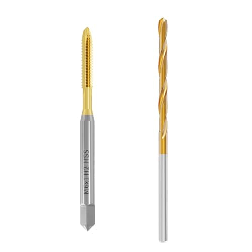 Tap and Drill Bit Set, M6x1 Tap + 5mm Twist Drill, Titanium Coated | For M6x1 Thread Tapping and Drilling, Ti Coated Tap and Twist Drill Combo for Industrial Mechanics Metalworking - size: M6*1 + 5mm