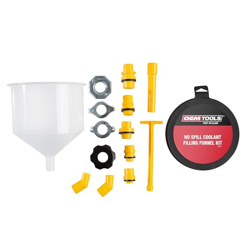 OEMTOOLS No-Spill Coolant Funnel Kit, Dual Mode 7" LED Work Light, 15 Piece Fluid and Oil Funnel Set, 600LM LED Flashlight, Allows Access to Hard-to-Reach Radiators