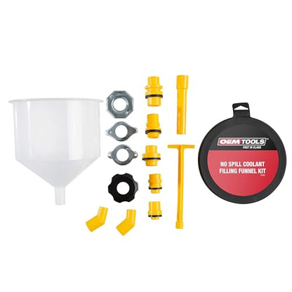 OEMTOOLS No-Spill Coolant Funnel Kit, Dual Mode 7" LED Work Light, 15 Piece Fluid and Oil Funnel Set, 600LM LED Flashlight, Allows Access to Hard-to-Reach Radiators
