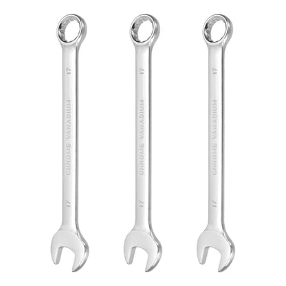 HARFINGTON 3Pcs Combination Wrench 17mm Metric 12-Point Box and Open End CR-V Steel Double Ended Spanner Tool for Automotive Pipe Furniture Machinery DIY Repair, Silver White - size: 17mm