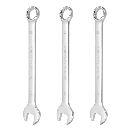 HARFINGTON 3Pcs Combination Wrench 17mm Metric 12-Point Box and Open End CR-V Steel Double Ended Spanner Tool for Automotive Pipe Furniture Machinery DIY Repair, Silver White - size: 17mm