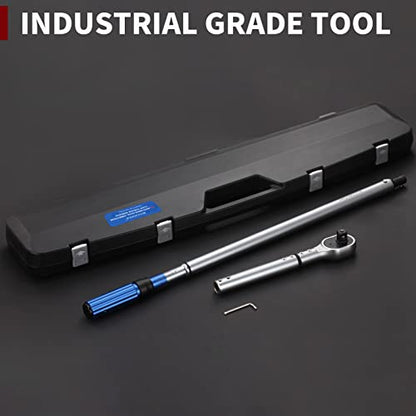 BULLTOOLS 3/4-Inch Drive Click Torque Wrench, 48-tooth High Accuracy Torque Wrench Set with a Hex Key 100-600ft.lb / 135-815Nm 1-Piece
