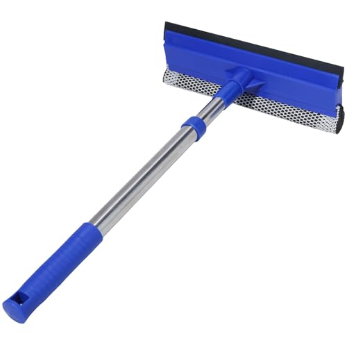 2-in-1 Car Windshield Squeegee and Sponge Scrubber for Cleaning and Washing, Rubber Blade Cleaner with Handle, Retractable car Wipers Suitable for All Vehicles, Blue