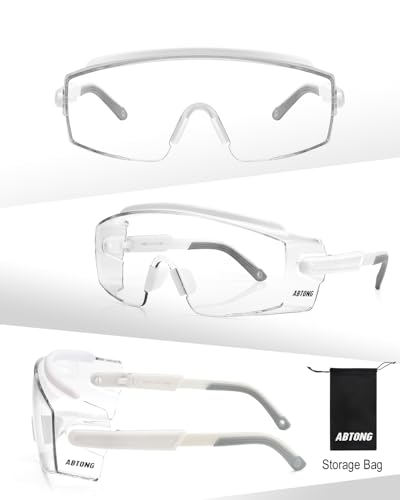 Clear Safety Glasses Over Eyeglasses — ANSI Z87.1 Certified Safety Goggles with UV380 Anti-Fog & Anti-Scratch Wraparound Lenses — Adjustable Temples with Anti-Slip Tips — Youth Men & Women - color: White