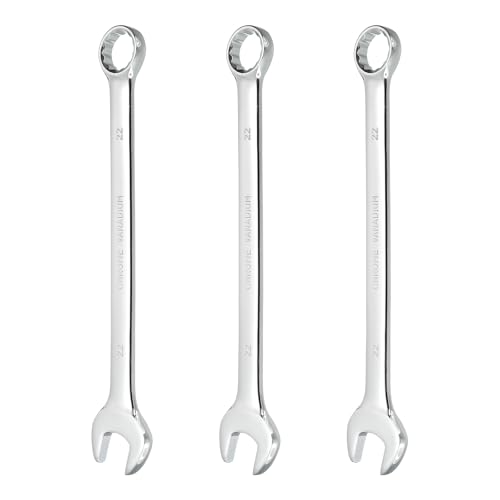 HARFINGTON 3Pcs Combination Wrench 22mm Metric 12-Point Box and Open End CR-V Steel Double Ended Spanner Tool for Automotive Pipe Furniture Machinery DIY Repair, Silver White - size: 22mm