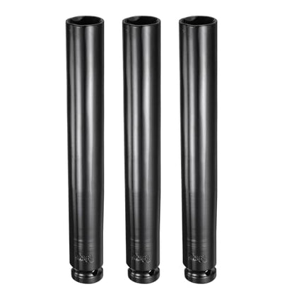 HARFINGTON 3pcs 6-Point Deep Impact Socket 1/2" Drive 19mm Metric Socket 7.6" (193mm) Extra Long Heat-Treated 45# Steel for Home Auto Spindle Axle Hex Nuts Bolts Repair, Black - size: 19mm + 7.6" Long