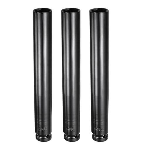 HARFINGTON 3pcs 6-Point Deep Impact Socket 1/2" Drive 19mm Metric Socket 7.6" (193mm) Extra Long Heat-Treated 45# Steel for Home Auto Spindle Axle Hex Nuts Bolts Repair, Black - size: 19mm + 7.6" Long