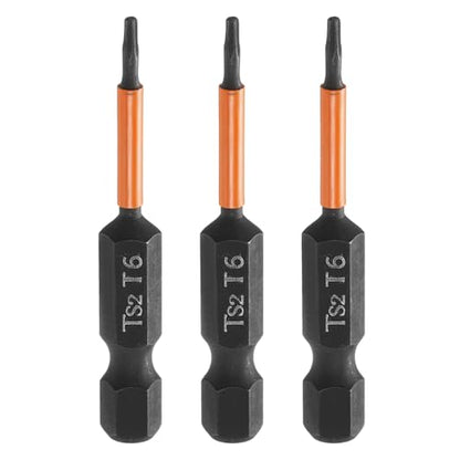 HARFINGTON 3pcs T6 Torx Head Screwdriver Bit 2" (50mm) Long 1/4" Hex Shank Magnetic No Hole Tamper Proof 6 Point Star Screw Driver Drill Bits Phosphate S2 Steel Industrial Power Tools - size: T6 x 50mm