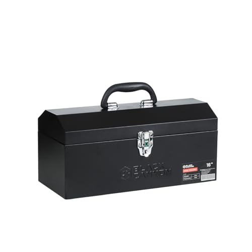 Black Canyon 16 Inch Tool Box, Metal Tool Box, 0.8mm Carbon Steel, Portable&Padlockable, 4 Non-Slip Foot Pads, Ideal for Trailer, Mechanic, DIY-ers, Car Toolbox, Workshops, Garages, Repair Shops - size: 16 IN/STL