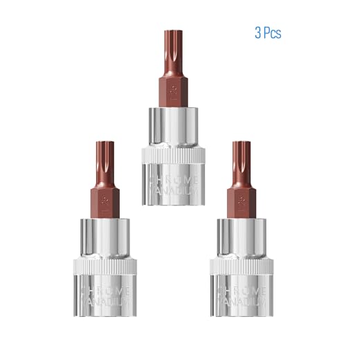 3 Pieces 3/8-Inch Drive T25 Torx Bit Socket, S2 Steel Bits, Heat Treated CR-V Steel Star Sockets 1.9" Length - size: T25