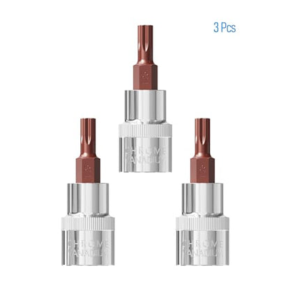 3 Pieces 3/8-Inch Drive T25 Torx Bit Socket, S2 Steel Bits, Heat Treated CR-V Steel Star Sockets 1.9" Length - size: T25