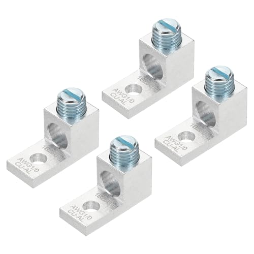 MECCANIXITY 4 Pcs Dual Aluminum Ground Lug, 1B25U 1/0AWG Double Wire Barrel Mechanical Lugs M12 Screw 600V for Electrical Connection Circuit Breaker Solar Panel Marine Power Distribution - size: 1/0 AWG 1B25U