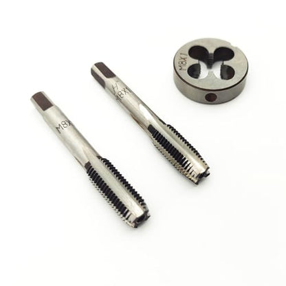 AtticZone M8 x 1.0 Metric Hand Thread Tap and Die Set, Right Hand 8 * 1.0, Alloy Tool Steel, 1 Taper Tap, 1 Plug Tap, 1 Round Die for Metal Working DIY Industrial - size: M8x1.0
