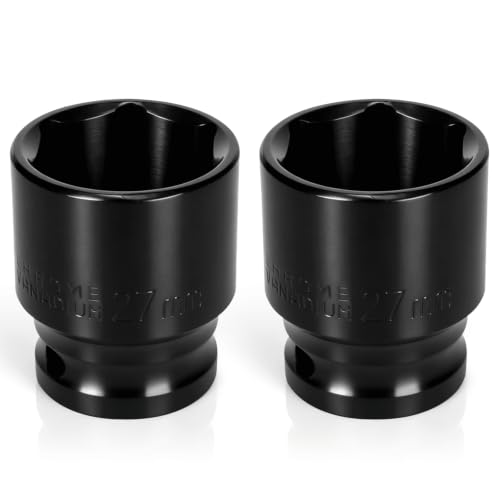 2PCS 27mm Impact Socket 1/2" Drive, 6 Point Metric Shallow Socket, CR-V Steel Heavy Duty Impact Wrench Socket for Automotive Repair - size: 27mm