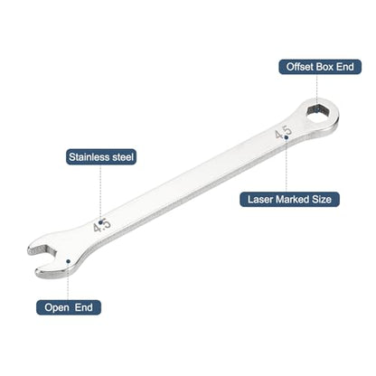 HARFINGTON 2Pcs Mini Super Thin Combination Wrench 4.5mm Metric 6-Point Box and Open End Stainless Steel Double Ended Spanner Tool for Automotive Pipe Furniture Machinery DIY Repair, Silver - size: 4.5mm