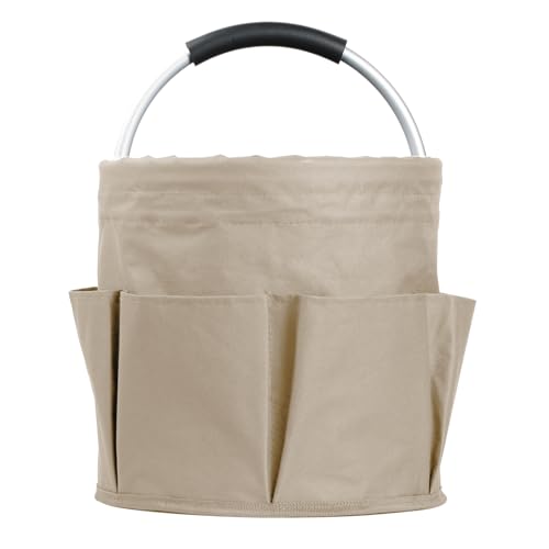 WOOHA Garden Tool Organizer Bag 17L Collapsible Tool Bag Foldable Tool Organizer Outdoor Camping Portable Shower Caddy Cleaning Supply Caddy with Handle for Home Bathroom Storage Bath Wash Bag（khaki） - color: khaki, size: 1 Pack