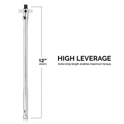 Neiko 00339A 3/8-Inch-Drive Premium Breaker Bar, 12 Inches Long, Nut Breaker Bar, 180-Degree Flex Cr-Mo Head with Cr-V Steel Construction - size: 12" Length, style: 3/8" Drive