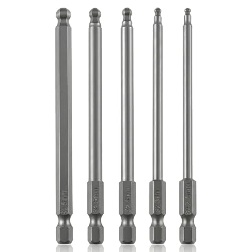 VESTTIO Ball End Hex Head Metric Allen Wrench Screwdriver Bit Set 5PCS 2.5mm 3mm 4mm 5mm 6mm 1/4 Inch Hex Shank 4 Inch/100 mm Length S2 Steel with Magnetic for Power Screwdriver Drill Impact Driver - size: 5 BALL / 4 inch