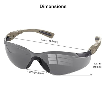 xaegistac Shooting Glasses Anti Fog -Shooting Range Eye Protection | Adjustable Safety Glasses with Z87.1 Certificated Impact Reistance - color: Khaki Frame Gray Lens