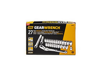 GEARWRENCH 27 Pc. 1/4" Drive 6 Pt. Pass-Thru Mechanics Tool Set, Standard SAE/Metric - 891427