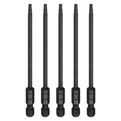 HARFINGTON 5pcs Flat Hex Head Drill Bit H2.5 (2.5mm) Magnetic Tip 1/4" Hex Shank 100mm (4") Long S2 Steel Metric Hexagonal Screw Driver Screwdriver Bits Wrench Socket, Black - color: Black, size: H2.5 + 4" Long