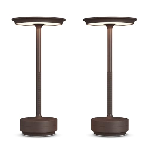 2 Pack Rechargeable Cordless Table Lamps, 5000mAh Portable LED Table Light, 3 Color Stepless Dimming Battery Powered Metal Table Lamp for Outdoor/Home/Restaurant.(Rust) - color: Rust, size: 2 Pack