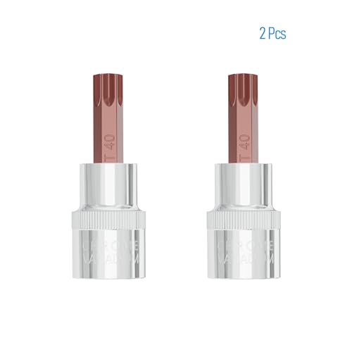 2PCS 3/8" Drive T40 Torx Bit Socket, S2 Steel Bits, Heat Treated CR-V Steel Star Sockets 1.9" Length - size: T40