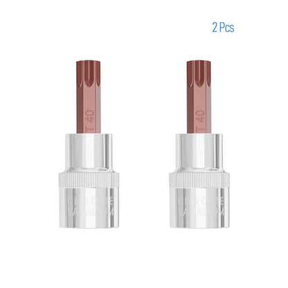 2PCS 3/8" Drive T40 Torx Bit Socket, S2 Steel Bits, Heat Treated CR-V Steel Star Sockets 1.9" Length - size: T40