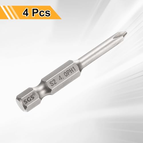 HARFINGTON 4pcs #1 Phillips Screwdriver Bit PH1 1/4" Hex Shank 2" (50mm) Long 0.16" Rod Magnetic Cross Head Drill Bits S2 Steel Industrial Screw Driver for Electric Power Tools, Gray - size: PH1 x 2" x 0.16"