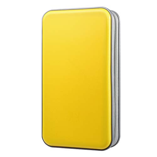 alavisxf xx CD Case, 96 Capacity Hard Plastic Organizer Wallet for Car | CD DVD Holder, Portable Hand Strap, Zipper Closure, Anti-Slip Scratch-Resistant Sleeves, Disc Storage, for Home Office Travel - color: Yellow, size: 96 Capacity