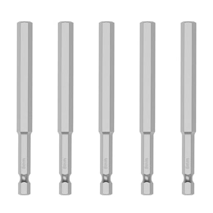 5 Pcs H8 S2 Steel Hex Bit, 8mm, 100mm Length, 1/4" Shank | Magnetic Hex Allen Wrench Screwdriver Bit, 1/4" Hex Shank, Impact Driver Bit for Furniture, Auto Repair & DIY - size: H8, style: 100mm