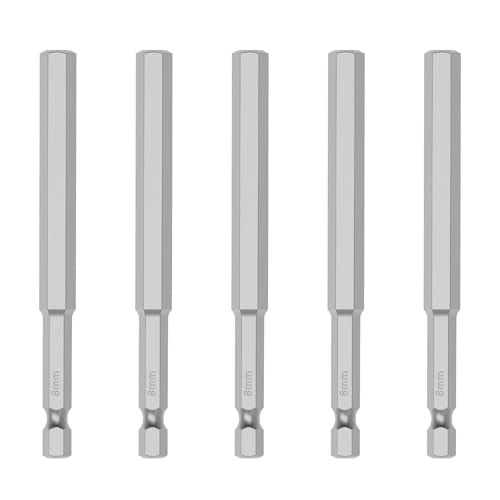 5 Pcs H8 S2 Steel Hex Bit, 8mm, 100mm Length, 1/4" Shank | Magnetic Hex Allen Wrench Screwdriver Bit, 1/4" Hex Shank, Impact Driver Bit for Furniture, Auto Repair & DIY - size: H8, style: 100mm