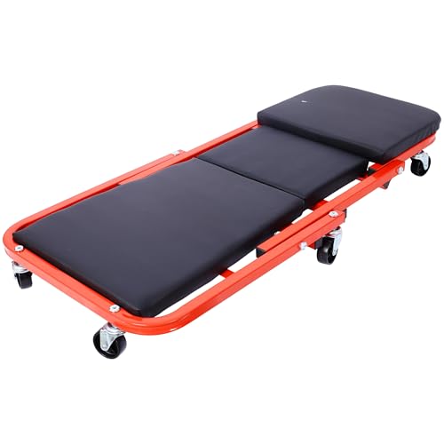 LuckyNote Mechanic, Garage Gift, 36" Z Creeper Seat, 2 in 1 Mechanic Gifts, 300 lbs Capacity, Low Profile Creeper with 6 pcs Wheels in Garage/Shop for Fathers Day Tool Gift (red) - color: Red