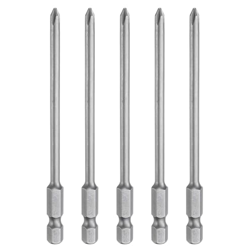 HARFINGTON 5pcs #1 Phillips Screwdriver Bit PH1 1/4" Hex Shank 4" (100mm) Long Magnetic S2 Steel Industrial Grade Screw Driver Bit Cross Head Electric Drill Bits 0.157" (4mm) Rod - size: PH1 x 100mm x 4mm