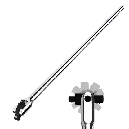 WORKPRO Dual Drive Breaker Bar, 3/8" & 1/2" Drive, Heavy Duty Breaker Bars, 24-inch Length with 360° Rotatable Head, Spring-loaded Detent Ball, Chrome Vanadium Steel Made - color: Silver, size: 24" × Dual Drive 3/8"+1/2"