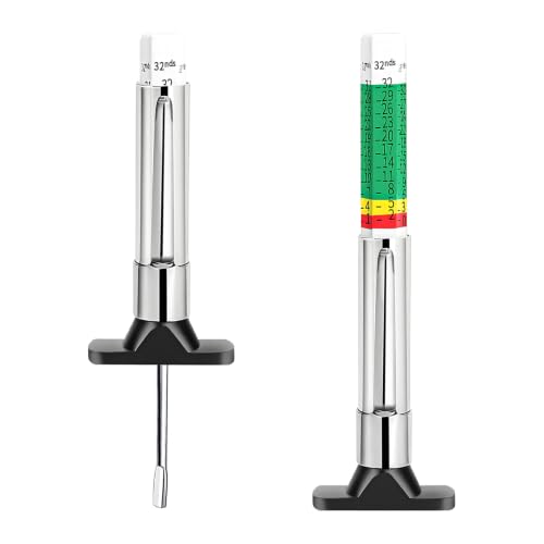 2 PCS Car Tire Tread Depth Gauge, Accurate Color-Coded Tire Tread Depth Measurement Tool with Pocket Clip, 32nds Scale Professional Tyre Wear Checker for Cars Trucks Motorcycles