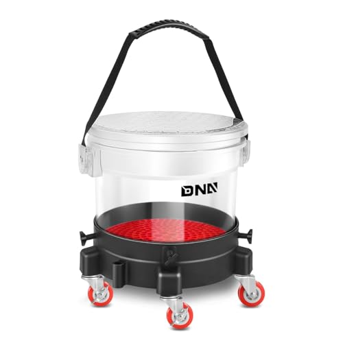 DNA Motoring 5 Gallon Washing System Includes 15.5L Bucket, Filtration System Insert, Five Castor, Bucket Dolly, and Lid for Car Wash and Detailing, Transparent, TOOLS-00603