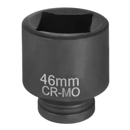 HARFINGTON 4 Point Square Socket 1" Drive 46mm Metric Square Impact Socket CR-MO Blackening Standard Wheel Sleeve Pneumatic Sleeve Tool for Auto Repair Mechanical Maintenance Home Use - size: 1"/46mm