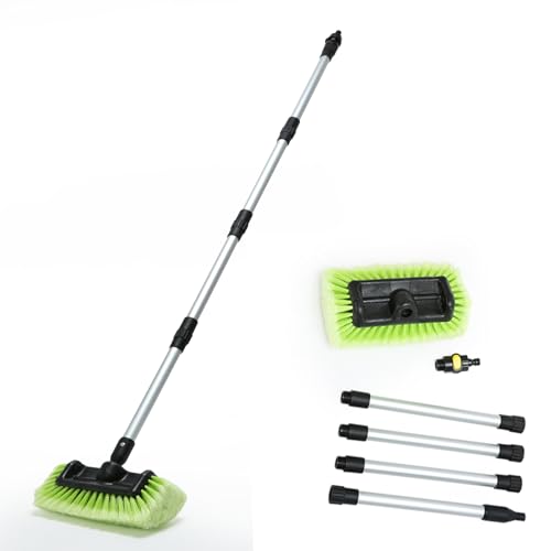 Forgrace 60" Car Wash Brush with Long Handle | Flow Through Auto Cleaning,| Extendable Handle,|Soft Bristle Brush for Car, RV, Boat, Solar Panel, Deck Washing, House Side - color: Green With Handle