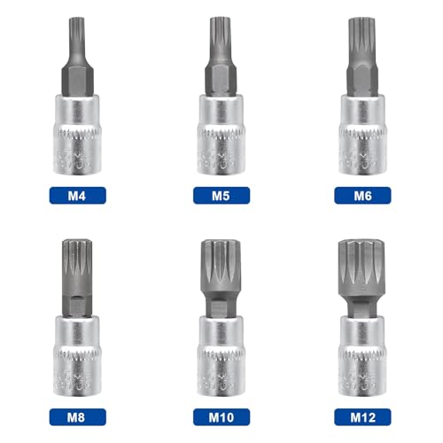 DAKCOS 6pcs Spline Socket Set, M4-M12 for 1/4" Drive, XZN Triple Square Spline Bit Set, S2 Alloy Steel Bit and CR-V Drive Socket - style: 6PC 1/4”M4-M12