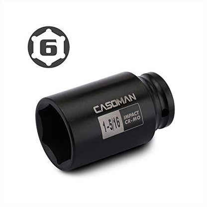 CASOMAN 1/2-Inch Drive 6-Point Deep Impact Socket- 1-5/16'' (SAE), CR-MO, for Axle Shaft Nuts, High-Torque, Corrosion-Resistant - size: 33.34 mm (Deep), style: 6-Point Socket