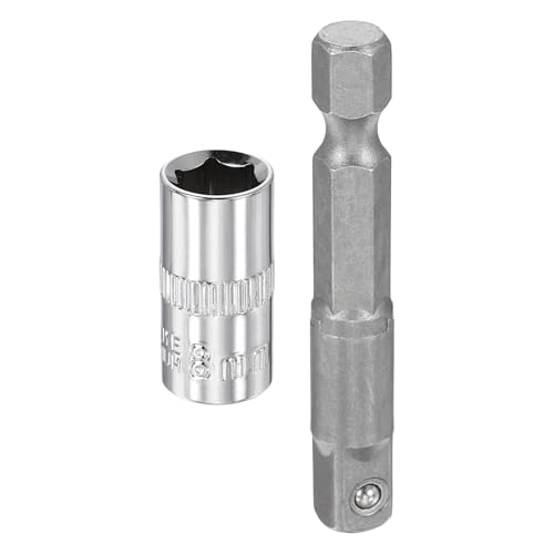 HARFINGTON Deep 6-Point Impact Socket 1/4" Drive 8mm Metric Socket 25mm (1") Long with 1/4" Hex Shank Adapter, CR-V Steel Socket Adapter Accessory Tool Set Kit for Hex Bolts Nuts - size: 8mm x 25mm