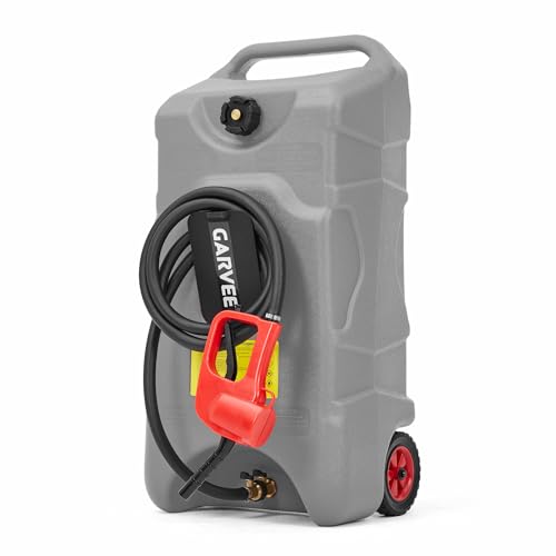 Garvee 16 Gallon Gas Can, Fuel Tank Container with LE Fluid Transfer Manual 10 FT Siphon Pump, Portable Diesel Gas Storage Caddy w/Wheels for Car, ATV, Weeder, Boat, Tractor,Snow Blower,Generator - color: Grey